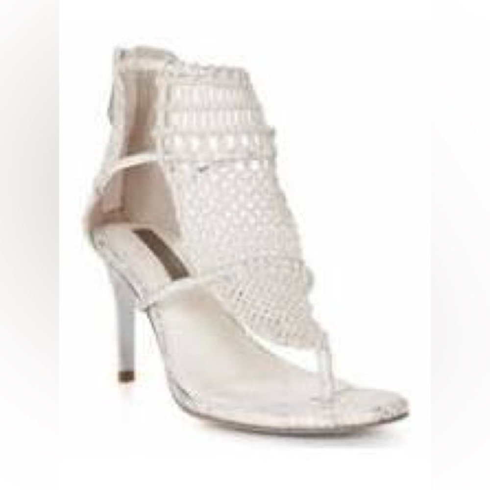 BCBG Charlotte leather heeled sandals, cream, 7.5